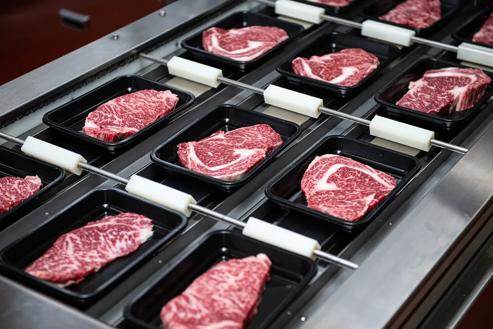 Trays of processed beef
